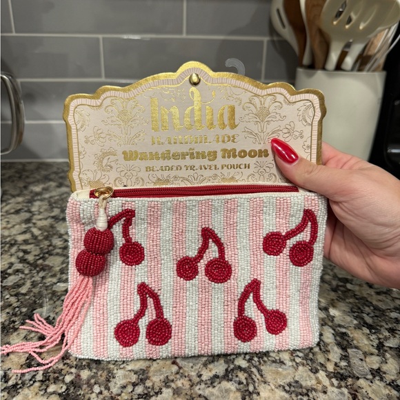 Wandering Moon Accessories - Wandering Moons Cherry Beaded Pouch - Pink and Red